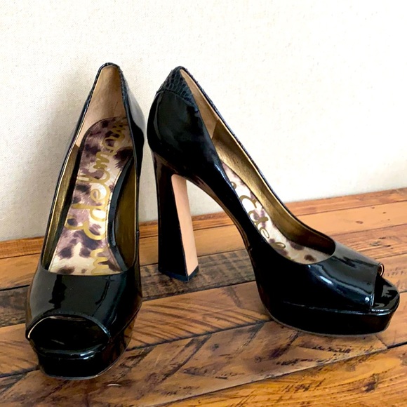 Sam Edelman Shoes - Sam Edelman Patent Leather Platform Peep-Toe Heels